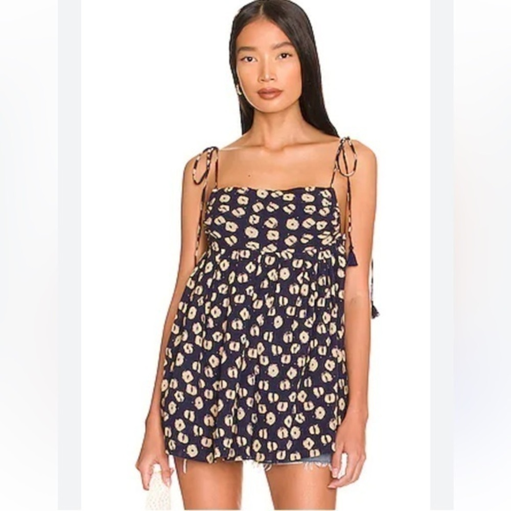 Free People Navy & White Molly Tunic Top Flowy Tassels Bohemian Size Small
